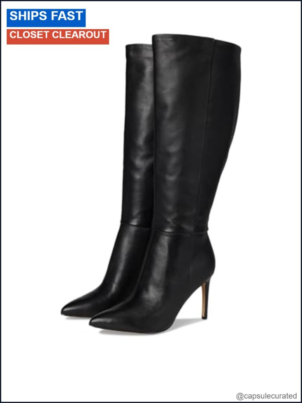 Nine West Richy Leather Knee High Stiletto Boots Wide Calf Zip